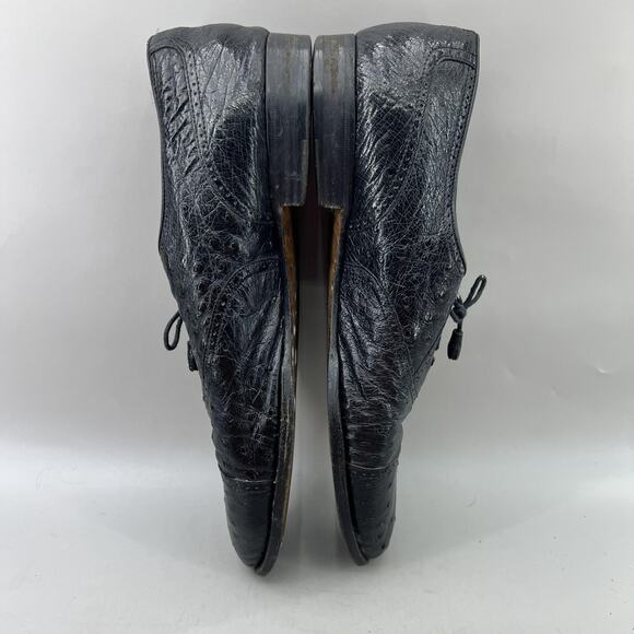 David Eden Ostrich Oxford Men Size 14 Black Cap Toe Brogue Shoes Made In Italy - Picture 6 of 10